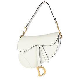 Christian Dior White Grained Calfskin Medium Saddle Bag White