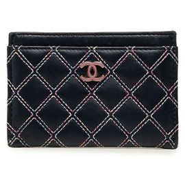 Chanel Coco Mark Double Stitch Business Card Holder Multiple colors Navy blue