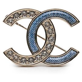 Chanel Coco Mark Brooch Blue Golden