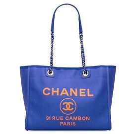 Chanel Deauville MM Chain Tote Bag Blue Orange