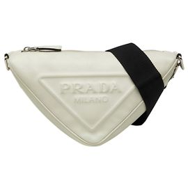 Borsa a tracolla Prada con placca logo triangolare Bianco