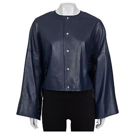 Céline NWT Celine Blue Lambskin Leather Cropped Jacket Sz.38/M Pre-owned Other