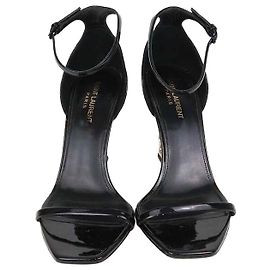 Autre Marque Saint Laurent Black Patent Leather Opyum Ankle Strap Sandals Black