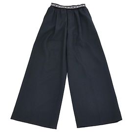 Céline Celine weite Hose aus Wolle in Anthrazitgrau mit Logo-Bund Andere