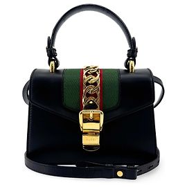 Gucci Sylvie Top Handle Leather Mini Black