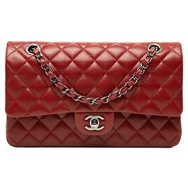 Borsa a tracolla Chanel Matelassé Coco Mark Double Flap con catena Rosso Bordò