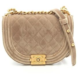 Borsa a tracolla Chanel Boy Small in tessuto Cachi