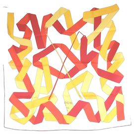 Hermès Lenço Hermes Carre 90 EN DUO PAR Branco Vermelho Amarelo