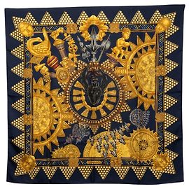 Hermès Hermes Carre 90 L'OR DES CHEFS Schal Mehrfarben Marineblau