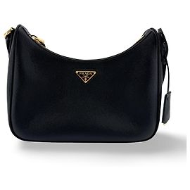 Prada Re-Edition 2005 Hobo Tessuto avec cuir Saffiano Mini Noir