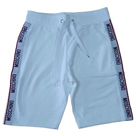 Moschino Active White Cotton Blend Shorts with Logo Tape White
