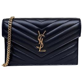 Autre Marque Saint Laurent Cassandre Envelope Wallet on Chain Schwarz Andere