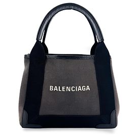 Balenciaga Cabas em lona e couro azul marinho Medium Preto