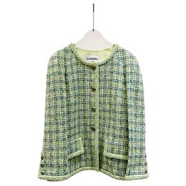Chanel 19P Spring/Summer 2019 Multicolour Green Tweed Jacket – FR 36 Blue Green Yellow