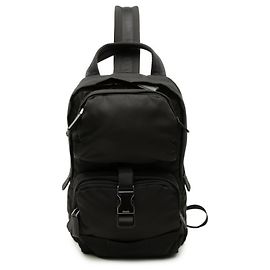 Prada Triangle Logo Plate Fabric Body Bag Black