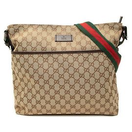 Bolsa de Ombro Gucci GG Canvas Sherry Line Marrom Bege