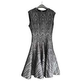Alaïa Robe évasée imprimé zèbre viscose polyamide Noir Gris