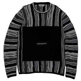 Yves Saint Laurent "YSL" Strickpullover mit Monogramm Schwarz Weiß Grau
