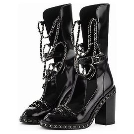 Botas Chanel Fall 2013 Chain Obsession em couro escovado preto Preto