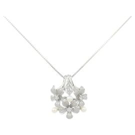 Autre Marque PT900 PT850 Akoya Pearl Diamond Platinum Necklace Silvery