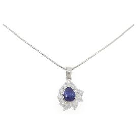Autre Marque Pt900 Pt850 Saphir-Diamant-Halskette Silber