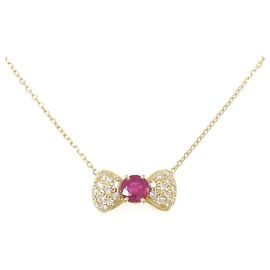 Autre Marque Au750 Ruby Diamond Necklace Red