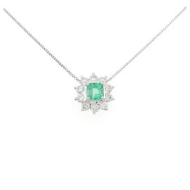 Autre Marque Collier en platine, émeraudes et diamants Vert