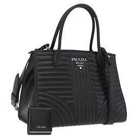 PRADA Bolsa de Mão em Pele 2way Preta Prata Outro