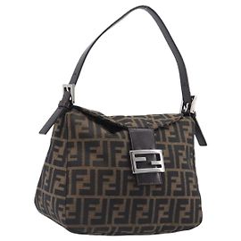 FENDI Zucca Canvas Mamma Baguette Shoulder Bag Black Silver Altro