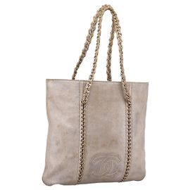 CHANEL Luxury Line Chain Tote Bag Cuir Argent Doré CC Autre