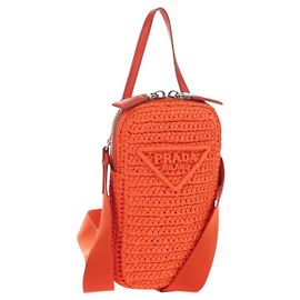 PRADA Shoulder Pouch Raffia 2way Orange Silver Altro