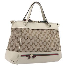 GUCCI GG Canvas Web Sherry Line Hand Bag Beige Gold 269894 Autre