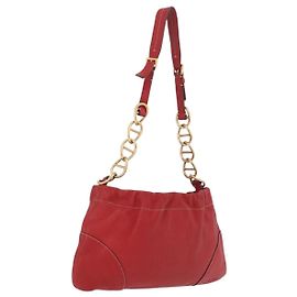 PRADA Chain Shoulder Bag Vittero Dino Leather Red Gold Altro