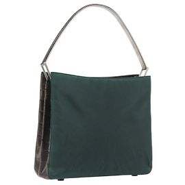 PRADA Metal Handle Shoulder Bag Nylon Green Silver Other