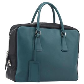 PRADA Sac à main cuir Saffiano Noir Vert Émeraude Autre