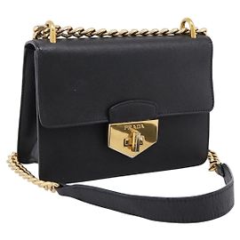 PRADA Chain Shoulder Bag Safiano Leather Black Gold Altro