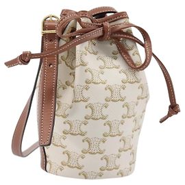 Céline CELINE Sac à épaule Triomphe PVC Cuir Blanc Ton Or Autre