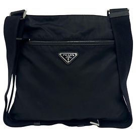 Bolsa Prada em nylon Tessuto Pocono e couro com logótipo triangular em metal Preto
