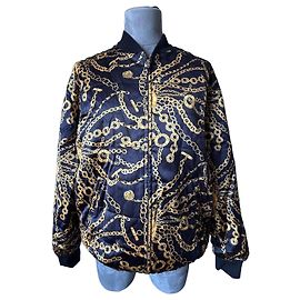 Céline Chain Print Viscose Bomber Jacket Black Golden