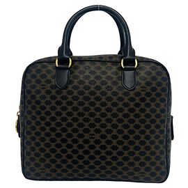 Céline Sac à main en cuir Celine Vintage Macadam Blazon Pattern Marron Noir