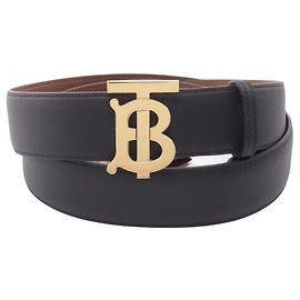 Cinto Reversível de Couro Burberry com Fivela Logo TB Preto