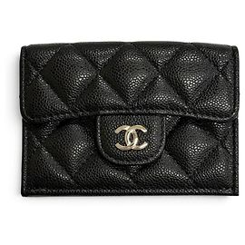 Cartera compacta tríptico Chanel Coco Mark de piel Caviar Negro