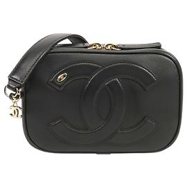 Bolsa Camera Chanel CC Mania em pele de cordeiro preta Preto