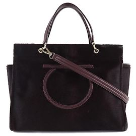 Salvatore Ferragamo Bolsa Satchel Ferragamo em pelo de pônei castanho com Gancini Marrom Castanho escuro