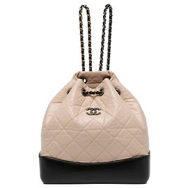 Chanel Beige Small Bicolor Quilted Aged Calfskin Gabrielle Backpack Beige