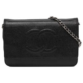Chanel Black CC Caviar Timeless Wallet on Chain Nero