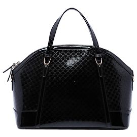 Bolsa Gucci Nice Dome Large em couro envernizado Microguccissima Preta Preto