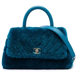 Borsa Chanel Blue Mini Chevron Shearling Coco Top Handle Blu Altro