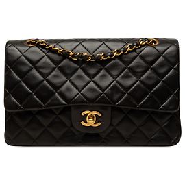 Chanel Black Medium Classic Lambskin Double Flap Nero