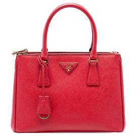 Prada Borsa Galleria Double Zip Medium in Saffiano rosso Rosso